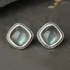 Серьги -грибки 2022 Реал S925 Pure Silver Labradorite для женщины квадрат простой ретро -тайский темперамент