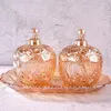 Storage Bottles 3pcs Amber Crystal Glass Jar Lids Candy Organizer Container Cookie Box Interior Tabletop Decoration