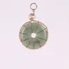 Pendant Necklaces 2022 Latest Wire Wrapped Pink Quartz Crystal Green Aventurine Flourite Flat Round Beads Stone Ping Buckle Natural Charm