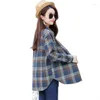 Blouses voor dames Koreaanse stijl lange mouw dames katoenen plaid shirt mode wilde slanke 2022 lente en herfst