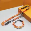 Link Collana a catena di stipite in acciaio inossidabile in acciaio inossidabile Hiphop arancione nero a colori argento Collacesjewelry per donna pacchetto regalo da uomo 77p