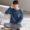 Men's Sleepwear Cotton Korean Style 2 Pieces Pajamas For Men Breathable Homewear Autumn Simple Pyjama Comfortable Fashion Nightwear