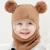 Kaps hattar Beanieskull Caps Baby Boy Girl Hat and Scarf allt i en vintertjockna plus sammet ansikte öronskydd stickat mössa småbarn barn barn 221107