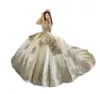 2023 Champagne pärlstav quinceanera klänningar snörning applicerad långärmad prinsessa boll klänning prom party slitage maskerad klänning wly935