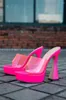 Slippers Sexy Transparent Women's 2022 Open Toe Square Talon glisse talons hauts Chaussures Fashion Sandales Couleurs de bonbons 36-43
