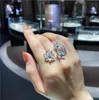 Ins Top Sell Wedding Ofding Luksusowa marka biżuterii 925 Srebrny Pave 5a Cubic Zircon Cz Diamond Party Eternity Women zaręczyny Opaska Otwarty pierścień Prezent