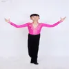Sahne Wear 2022 Boy Latin Dans Giyeri Ruffly Blue Beyaz Siyah Balo Salonu Modern Erkekler Dans Kostümleri Giysileri