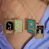 2023 New Design Vintage Geometric Star Sun Moon Empress Lover Queen Rectangular Gold Plated Pendant Tarot Card Necklace Mystic Christmas Jewelry Gifts for Women