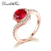 Cluster Rings Double Fair Fashion Design Rose Gold Color Big Zircon Crystal Stone Bend For Women Engagement Jewelry Gift DFR389M