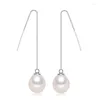 Dangle Earrings HOOZZ.P 7-8mm Oval White Pearl Drop Real Freshwater Cultured 925 Sterling Silver Line Fashion Party Gift For Women Girl