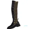 Automne hiver femmes Chaussettes bottes Plate-forme élastique en cuir de vachette souple Bottes longues concepteur Botte haute en cuir dame lettre chaussure Plat femmes chaussures taille 35-41-42