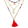 Collier ras du cou bohème rouge gland pendentif collier Vintage multicouche coloré perle coquille pour les femmes élégant fête bijoux