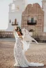 Bohemian Country mermaid Wedding Dresses Luxury Crochet Lace Beau Gown Boho Chic Hippie sweetheart Bridal Gown Bell long Sleeves