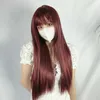 Saç dantel peruklar japane ve kwai şarabı uzun düz saç qi liu hai boyalı kimyasal lif kafası ağ kırmızı canlı yayın
