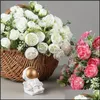 Dekorativa blommor kransar 5 gafflar konstgjorda blommor bukett brud brud brudtärna siden rose te knopp bröllop romantisk hem deco dhtfe