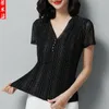 Dames blouses dames blouse 2022 zomer dames flash zijden v-neck top fel korte mouw t-shirt blusas mujer de moda