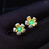 Orecchini a bottone stile fiore elegante pietra preziosa verde smeraldo gioielli in argento sterling 925 gemma naturale colore oro regalo di Natale