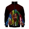 Мужские куртки мода классическая Raglan 6ix9ine 3D Print Zipper Jacket Jutdbreaker Мужчины/мальчики стойки с длинным рукавом