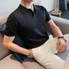 Мужские футболки Летние мужские с коротким рукавом KniSolid Color T-shirt Корейская мода Slim Fit Мужская повседневная рубашка-поло с v-образным вырезом из ледяного шелка размера плюс 4XL-M