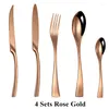 Dinnerware Sets KuBac Hommi 20pcs Shiny Set 18/10 Stainless Steel Mirror Gold Cutlery Black Service For 4 Drop Ship