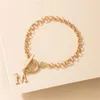Strand LXY-W Gold Color Simple Hip Hop Thick Chain Bracelet For Women Fashion Vintage Metal Letter Heart Pendant Jewelry Gift