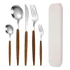 Dinnerware Sets Stainless Steel Portable Cutlery Set Portugal Imitation Wood Grain Student Outdoor Western Knife Fork And Spoon