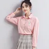 Women's Blouses 2022 Elegant Preppy Style Fall Women Shirt White Student Long Sleeve Fashion Turn Down Collar Print Button Up Office Ladies