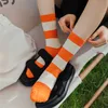 Socks Hosiery New Socks Women's Fashion Striped Mixed-Color Cotton Breathable Girls Japanese Style Crew Socks For Women Comfortable Casual T221102