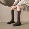 Winter Knee High Boots Women Designer okrągłe palce niska buty buty oryginalne skórzane zamsz skórzany moda luksusowa platforma Lady Warorwar YGN020-H69-10