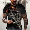 Erkek Tişörtleri 3d Pirnt Korku Kafatası T-Shirt Punk Stil Retro Büyük Boy Sokak Giysileri Gevşek Top Yaz