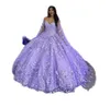 Lilac lavender Butterfly Quinceanera Dresses With Cape Lace Applique Sweet 16 Dress Mexican Prom Gowns 2023 Vestidos De GB1108236K