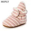 First Walkers Baby Shoes For Born Boys Girls Stripe Toddler Booties Cotton Comfort Soft Antislip Infant Warm Boots 221107