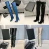 2022 designer women pointed Overlord knee-high boots family luxury Fashion sexy black white blue leather Boots Autumn winter Metal buckle heels Shoes
