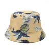 Beretti Cotton Pineapple Stampa Cappelli a secchio Donne Cappello a doppia faccia da donna Femmina Primavera estate da viaggio da sole Outdoor Fisherman