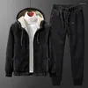 Men's Tracksuits Cashmere Suit Winter Men Tracksuit Fleece Warm Hoodie Pants Clothing 2022 Casual Set Plus Size Velvet 2 Pieces