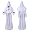 Vêtements de moine médiéval Costume de thème Assistant prêtre robe de mort cosplay jeu de rôle costumes d'Halloween avec ligne de taille et croix pendan2122