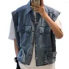 Men's Vests Men Cargo Vest Buttons Denim Waistcoat Relaxed Fit Lapel