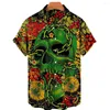 Mäns avslappnade skjortor Summer Selling Skull Print 3D Shirt Men Lätt andningsbar snabbtorkande kortärmad retro överdimensionerad lös topp 5xl