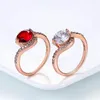 Cluster Rings Double Fair Fashion Design Rose Gold Color Big Zircon Crystal Stone Bend For Women Engagement Jewelry Gift DFR389M