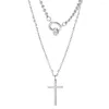 Pendant Necklaces Vintage Double Chain Round Annulus Buckle And Cross Cubic Zirconia Necklace Women Brand Fashion Jewelry