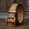 Riemen echte lederen riem mannelijk koper buckle handgemaakte pure koehide retro all-match casual jeans roodbruine zwarte luxe g835