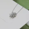 Łańcuchy czyste 925 srebrna marka mody Lady Shiny Flower Naszyjnik Słodki lotos