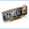 Desk Table Clocks Fm Radio Led Digital Smart Alarm Table Clock 180° Time Projector Makeup Mirror Electronic Timer Temperature Disp Dha0U