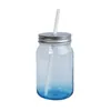 Sublimation Blank Mason Jar 15OZ 450ML Custom Summer Clear Gradient Color Glass Mugs Blanks with Straw and Lid