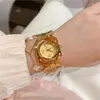 Orologi da polso Orologio da polso da donna Quadrante quadrato irregolare Quadrante femminile Oro rosa Nastro dorato Lusso Grandi numeri Orologio da polso Orologio Bangle Reloj