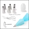 Cake Tools 10 Pcs/Set Nozzle Set Icing Pi Cream Pastry Bag Stainless Steel Nail Cake Decorating Tool Drop Delivery Home Garden Kitch Dhgez