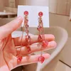 Dangle Earrings MENGJIQIAO Korean Luxury Pink Heart Flower Crystal Tassel Long Drop For Women Girls Fashion Pendientes Party Jewelry