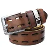 أحزمة Hawson Italian Cow Leather Belt Retro Black Cowskin Strap ثقوب أصلية قابلة للتعديل 100-120 سم الدبوس المعدني