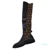 Automne hiver femmes Chaussettes bottes Plate-forme élastique en cuir de vachette souple Bottes longues concepteur Botte haute en cuir dame lettre chaussure Plat femmes chaussures taille 35-41-42