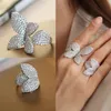 Big Silver Color Flower Leaf Justerbar ring med Bling Diamond för kvinnor Bröllop Engegement Fashion Jewelry 2022 Trend